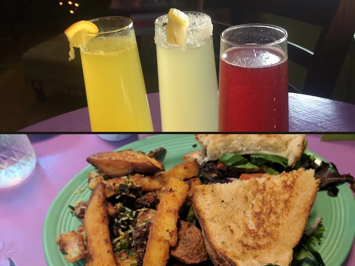 Brunch plates on a simple cafe table