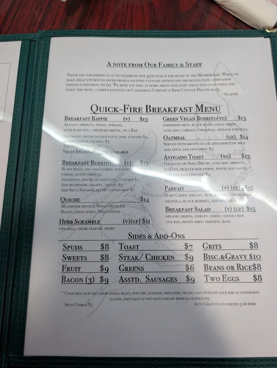 Breakfast and lunch menu board close-up
